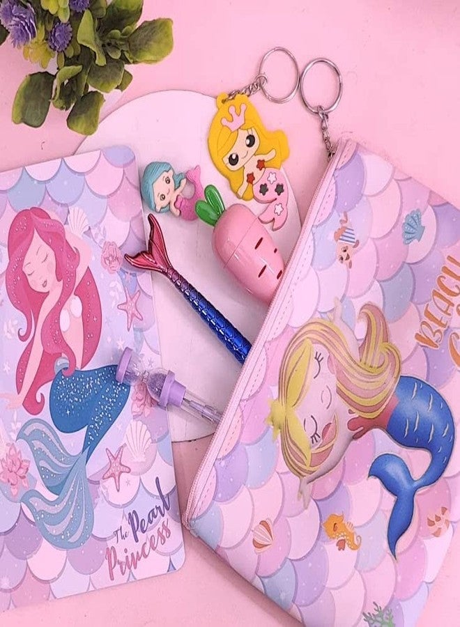 تارا13 مفكرة تيرا 13 حورية البحر للبنات (عبوة من 7 قطع) مفكرة مع قلم، مفكرة أطفال، مقلمة حورية البحر، قلم رصاص، ممحاة، أدوات مدرسية، هدايا مميزة للبنات - Image 1